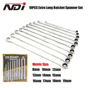 10PCS Extra Long Double Ring Cr-V Ratchet Spanner Set 72 Tooth Wrench Hand 0335