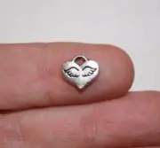 Bulk 100 Winged Heart Charms Antique Silver Tone 10 x 9 mm US Seller 316