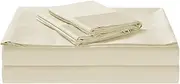 1200TC Egyptian Cotton 4 Piece Queen Bed Luxury Sheet Set, Flat Sheet, Fitted Sheet with 40cm Deep Pocket and 2 Pillowcases Ivory