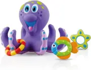 Nuby Purple Octopus Hoopla Floating Interactive Bath Toy - 3 Tossing Rings - Fun