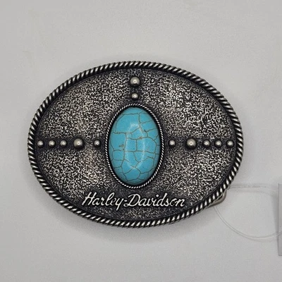 Women's Belt Buckle Harley-Davidson, Turquoise Antique Nickel Finish #MAU009