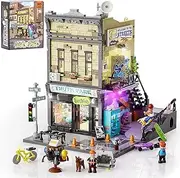 FUNWHOLE Skate Shop Lighting Building Bricks Set - Street Fusion City Skate Store Collection LED Light Modular Building Kit 1573 Pcs for Adults and Teen