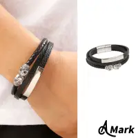 在飛比找momo購物網優惠-【A MARK】潮流骷髏頭繩編個性白鋼手環(白鋼手環 骷髏頭