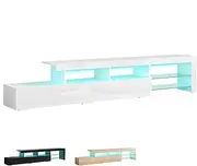 ALFORDSON TV Cabinet Stand with 16 Colors & 4 Modes RGB LED Lighting, Entertainment Unit with Tempered Glass Shelves & 3 Drawers, Minimalist Design Multimedia Centres, 221x35.5x45 cm, White