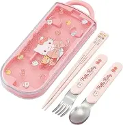 Skater TACC2AG Children's Lunch Box Trio Set, Chopsticks, Spoon and Fork, Kids' Cutlery, Antibacterial, Easy to Open Slide Type, Made in Japan, Sanrio Hello Kitty Big Ribbon, Girls
