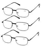 3 Pairs Men Metal Reading Glasses Spring Hinge Readers 1.0 1.5 2.0 2.5 3.0 3.5