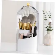 Makeup Brush Holder Organizer with Lid, 360° Rotating Clear Dustproof White