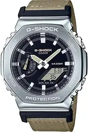 [G-SHOCK] G SHOCK DUO UTILITY COLLECTION LED, W/TIME, ALARM, S/W, 200M SILV BEZ, BEIGE CLOTH BAND