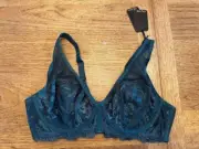 City Chic Forest Green 38D Harper Underwire bra NWT unlined Lace 3 hook strap
