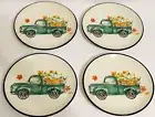 NEW Robert Stanley Thanksgiving Plate Green Farm Truck Pumpkins Set of 4