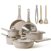 Nonstick Pots and Pans Set,13 Pcs Induction Kitchen Cookware Sets(Taupe Granite)