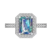 2.9 ct Emerald Cut Moissanite Gemstone Solitaire Ring With Accents White Gold