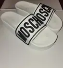 Moschino Womens 8.5 EU 41 Logo Platform Slides Sandals White Black Pool Tulum