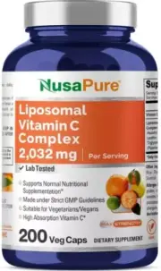 Liposomal Vitamin C 2032mg 200 Veggie Capsules with BioPerine High Absorptio