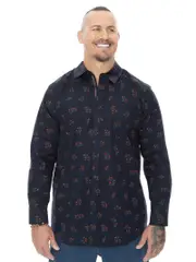 Big Mens Floral Long Sleeve Shirt Navy