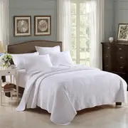 Embroidery Bedspread Coverlet Set Quilt Queen King Super King Size Palm Leaves White
