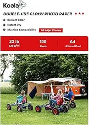 KOALA Double Sided Glossy Inkjet Photo Paper A4, 120gsm, 100 Sheets for Inkjet Printers. Suitable for Printing Photos, Brochures, Covers, Certificates, Booklets, Flyers, Leaflets, Cards, Calendars
