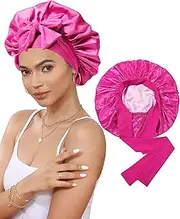 Satin Bonnet Silk Bonnet for Sleeping Silk Sleep Cap Double Layer Hair Bonnet with Elastic Tie Band for Curly Hair Night Cap