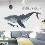 Humpback Whale Wall Decals Marine Animal Stickers Peel and Stick Art Mural Decor for Home Office Dorm Party Nursery
