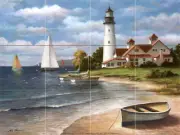 Lighthouse Sea Mural Ceramic Backsplash Bath Tile #643