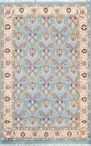 100% Vegetable Dye Light Blue Wool/Silk Hand-made Traditional Oriental Rug 4x6