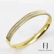 DG Women 6.5"Stainless Steel Cubic Zirconia Band Bangle Bracelet Gold plated Box