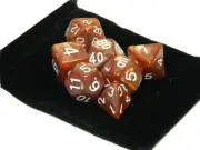 Wiz Dice 7 Die Polyhedral Set Copper Sands Brown Swirl DnD Dice With Dice Bag