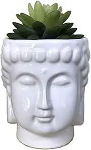 MONMOB 4.6Inch Ceramic Buddha Head Planter Pot Face Planter Zen Succulent Plant Pot Pen Holder Pencil Cup Brush Holder Pot Home Office Room Decor Multi-use(White)