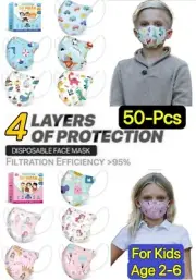 50 Pcs Protective 4 Layer Cartoon Face Mask BFE 95% Disposable 3D Masks For Kids