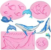 Dolphin Chocolate Molds, 4Packs Whale Silicone Mold, Fish Beach Molds for Ocean Theme Cake Decoration, Cupcake Toppers, Candy Gum Paste Sugar Craft