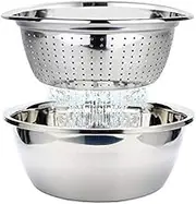 Colander Stainless Steel Colander with Bowl Food Strainer Mixing Bowl Set Nesting Metal Draining Bowl for Salad Vegetable Fruit Rice Pasta Meal Preparing