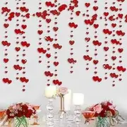 Valentine's Day Red Heart Garland Kit Double Sided Metallic Paper Hanging Banner Streamer for Engagement Anniversary Bridal Wedding Proposal Bachelorette Party Decoration Supplies (Red, 52Ft，4 Packs)