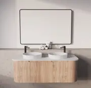 750-1500*450mm ABS Bergen Solid Timber Curved Edge Fluted Wall Hung Cabinet Vanity Materials MDF Board PVC Coating