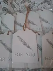 14 Painted White Metal Gift Hang Tags Burlap Strings ~ Wedding Birthday Holidays