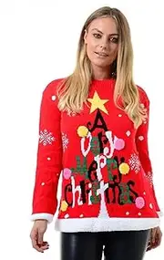 [Janisramone] Womens Ladies New Unisex Christmas 3D Pom Pom Knitted Novelty Xmas Retro Jumper Sweater Top