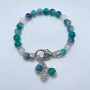 Mermaid Agate White Agate Bead Bracelet 8" Lobster Clasp Handmade