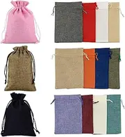 15Pcs Bags Drawstring Storage Bag Bulk Linen Calico Cotton Tote Gift, Reusable Gift Bags for Birthday, Wedding Favors, Art and DIY Craft