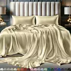 Satin Sheets Full Size Set 4 Pcs Silky & Soft Satin Bed Sheets Champagne