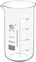 uxcell 2000ml Tall Form Glass Beaker, 3.3 Borosilicate Glass Graduated Printed Scale Measuring Cups with Spout for Kitchen Lab Liquids Transit Boiling