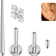 [XXKOTWA] 1PC 16G Tragus Cartilage Helix Conch Medusa Piercing Jewelry G23 Titanium Lip Rings Labret Studs Jewelry Internally Threaded Flat Back Stud Earrings 6 8mm, Titanium, cubic zirconia