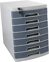 7 Tier Desktop File Cabinet Organizer with Security Lock A4 Size Storage Box for Office Increase Work Efficiency Gray Blue White
