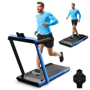 Costway 2in1 Electric Treadmill 12kmh Folding Incline Running Machine w/LED Display&Bluetooth Speaker/Remote Control/Foldable Armrests Home Gym Navy