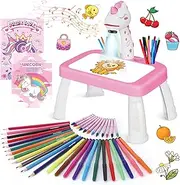 Konijiwa Girls Toys Drawing Projector Table with 72 Patterns Unicorn Gifts for 3-8 Year Old Kids, Modern Unfoldable Art Craft Kit with Crayons, Scrapbook, Stickers, Stamps