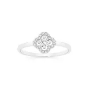 Silver Cz Clover Ring in Clear