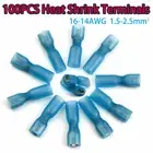 100pcs Heat Shrink Blue Female Spade Terminals Electrical Wire Crimp Connectors