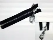 Zip, Zipper, Skeleton Hand Puller, Open End, Metal, YKK, Black