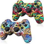 Graffiti Style PS3 Controller Wireless 2 Pack, Built in 800mAh Large Capacity Battery, with 2 USB Cables, Perfect Replacement for Sony Playstation 3 Controller
