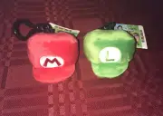 Super Mario Brothers Mario & Luigi Hat Cap Mascot Keychain 3" Plush Set New