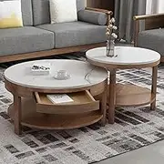EKDJSN Coffee Table Set of 2, Double-Layer Storage Design, Rounded Coffee Table Top, Hidden Storage Drawer Coffee Table, for Living Room Bedroom Coffee Shop
