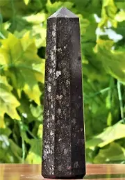 265mm Black Nuummite Crystal Quartz Healing Decor Stone Statue Obelisk Tower